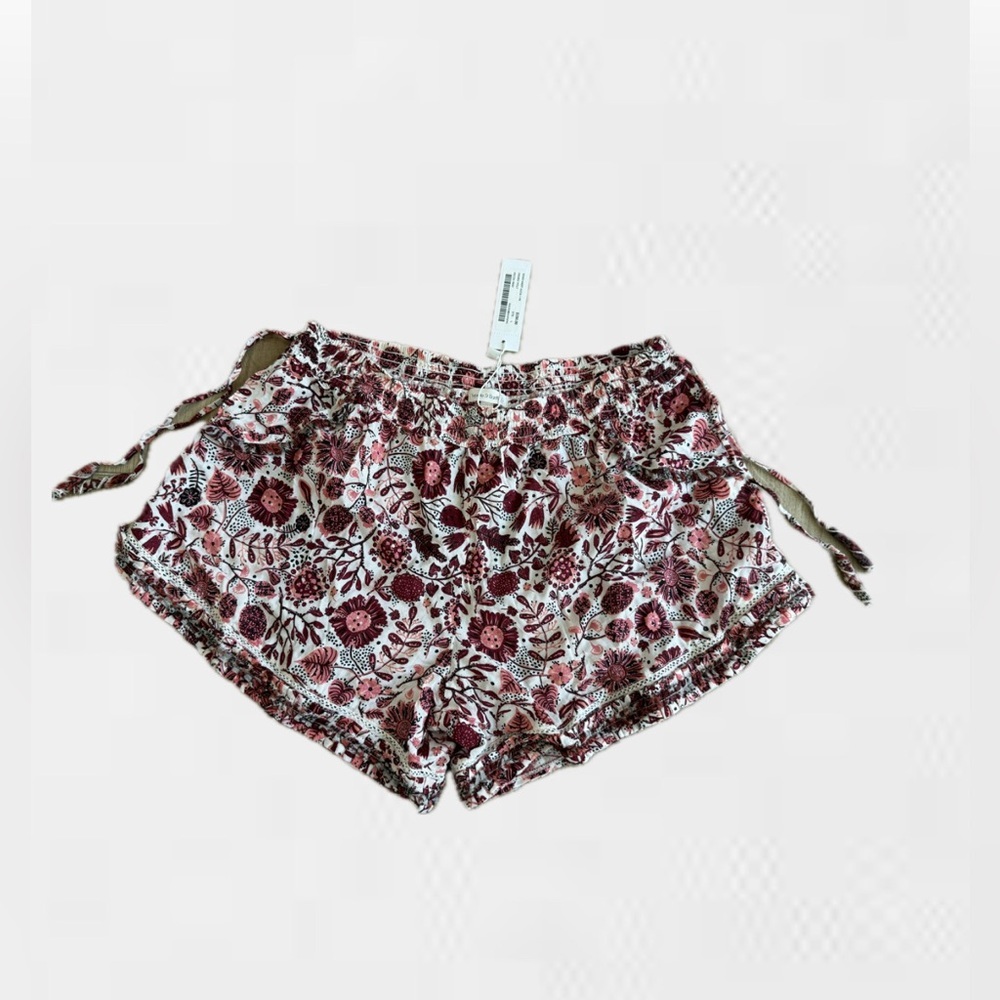 Poupette St. Barth Floral Print Shorts in Burgundy and Cream